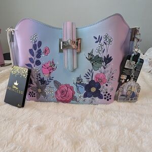 Loungefly Disney Sleeping Beauty 65th Anniversary Floral Crown Crossbody Bag Key